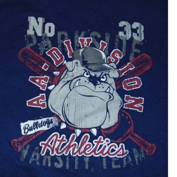 Boys Shirt Bulldog Baseball 8 Blue Long Sleeve Crew Basic Editions - Picture 2 of 3